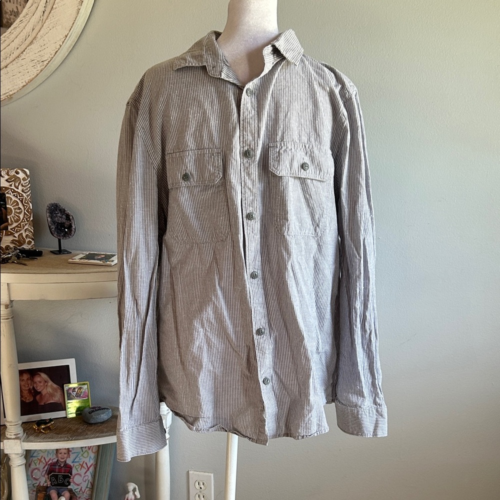 [EXPRESS] Striped Cotton/Linen Button-Up Shirt - Size Large